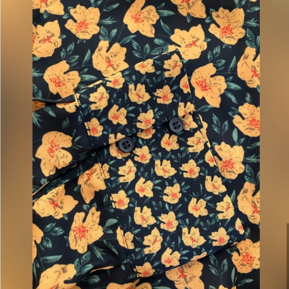 Sam Edelman Floral Print Smocked Tie Neck Dress L - Picture 5 of 8
